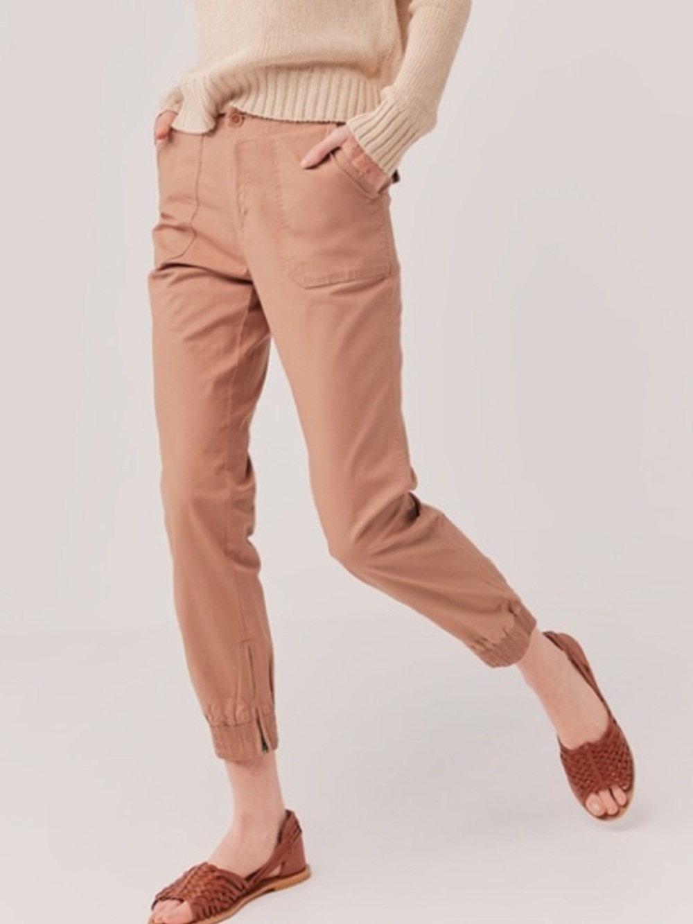 Pact Woven Twill Utility Joggers Peach Organic Cotton Stretch Pants
